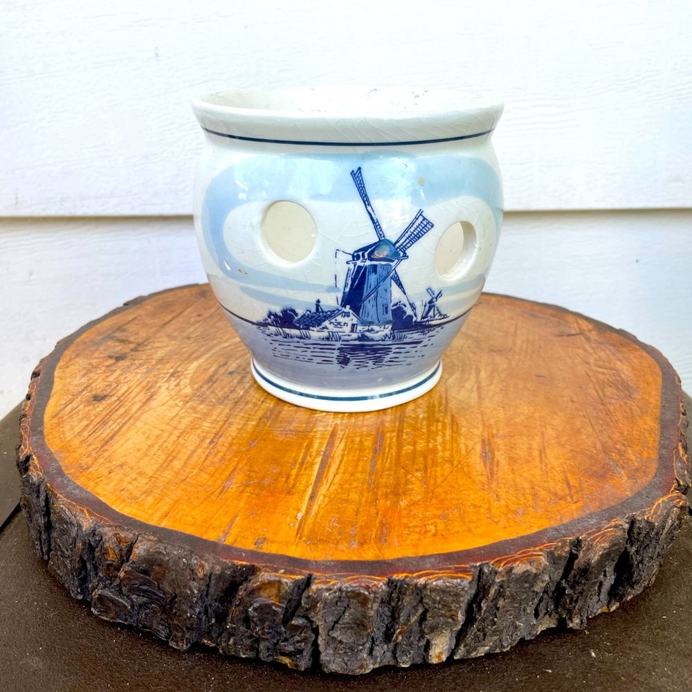 Vintage Deft Holland Blue Hand-Painted Planter Vase